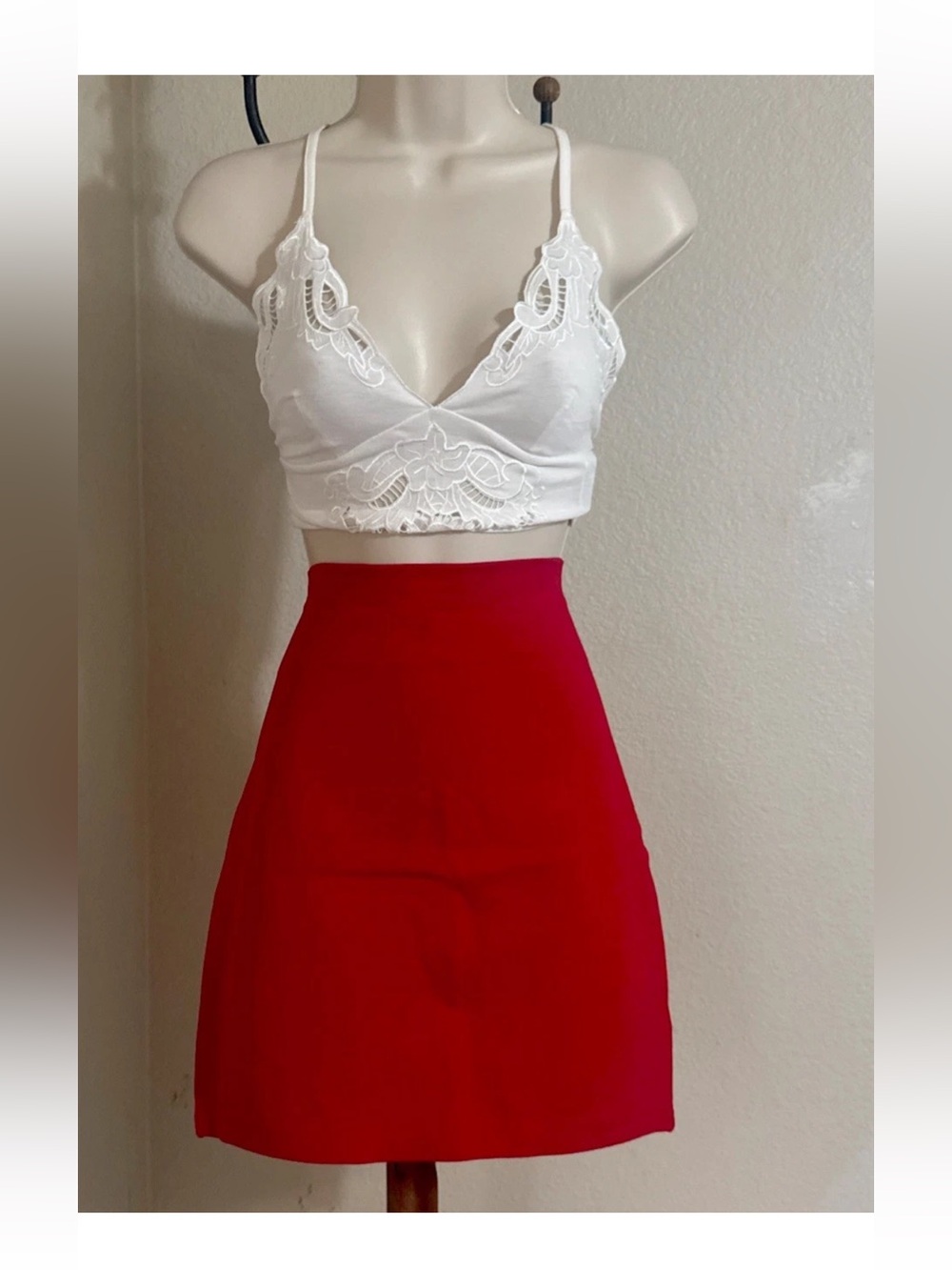 Papaya Red High Waist Mini Skirt Women’s Stretchy Bodycon Chic Boutique Size L